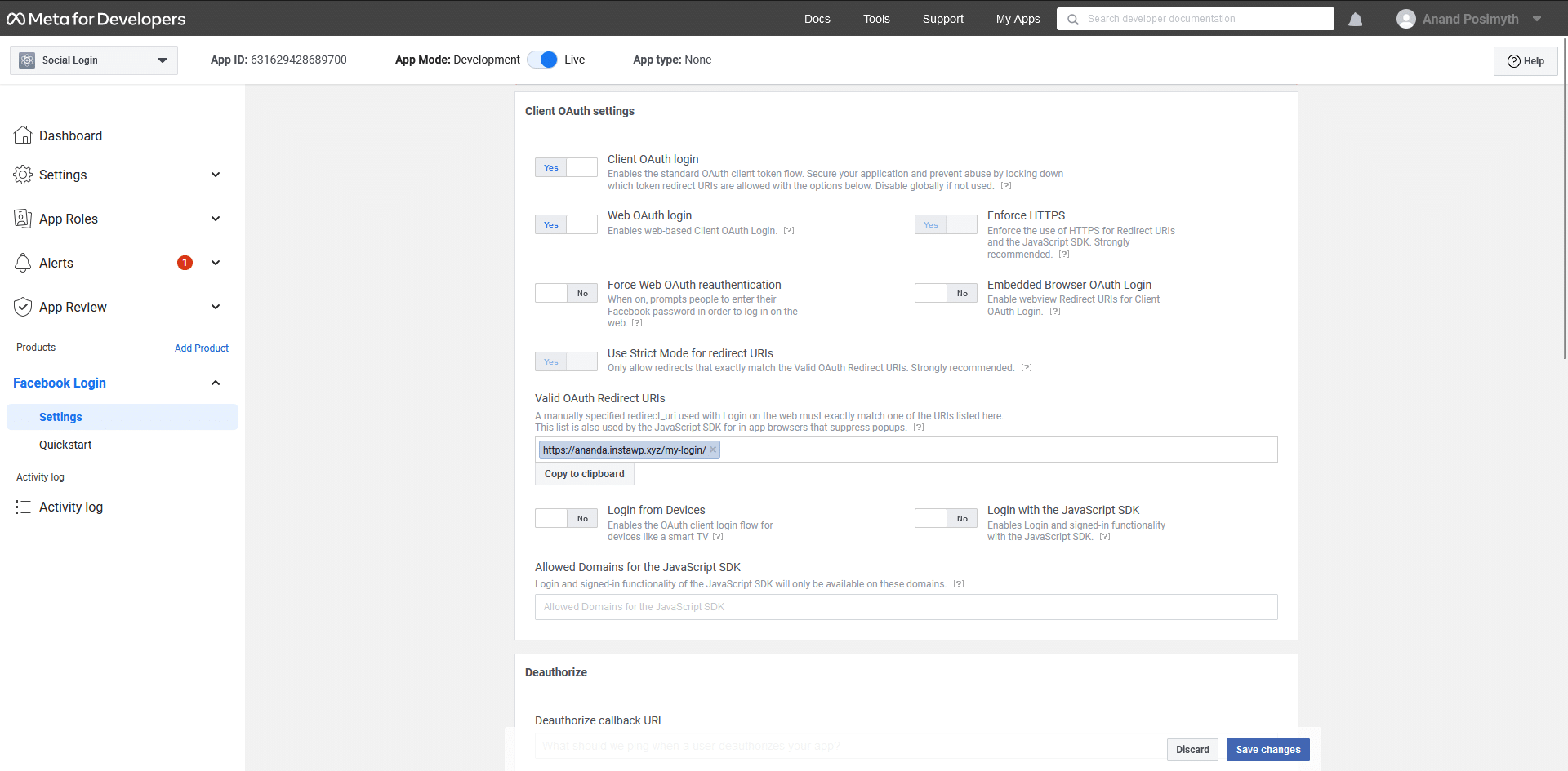 How to Add Facebook Login to a WordPress website? 11 facebook app id secret 12