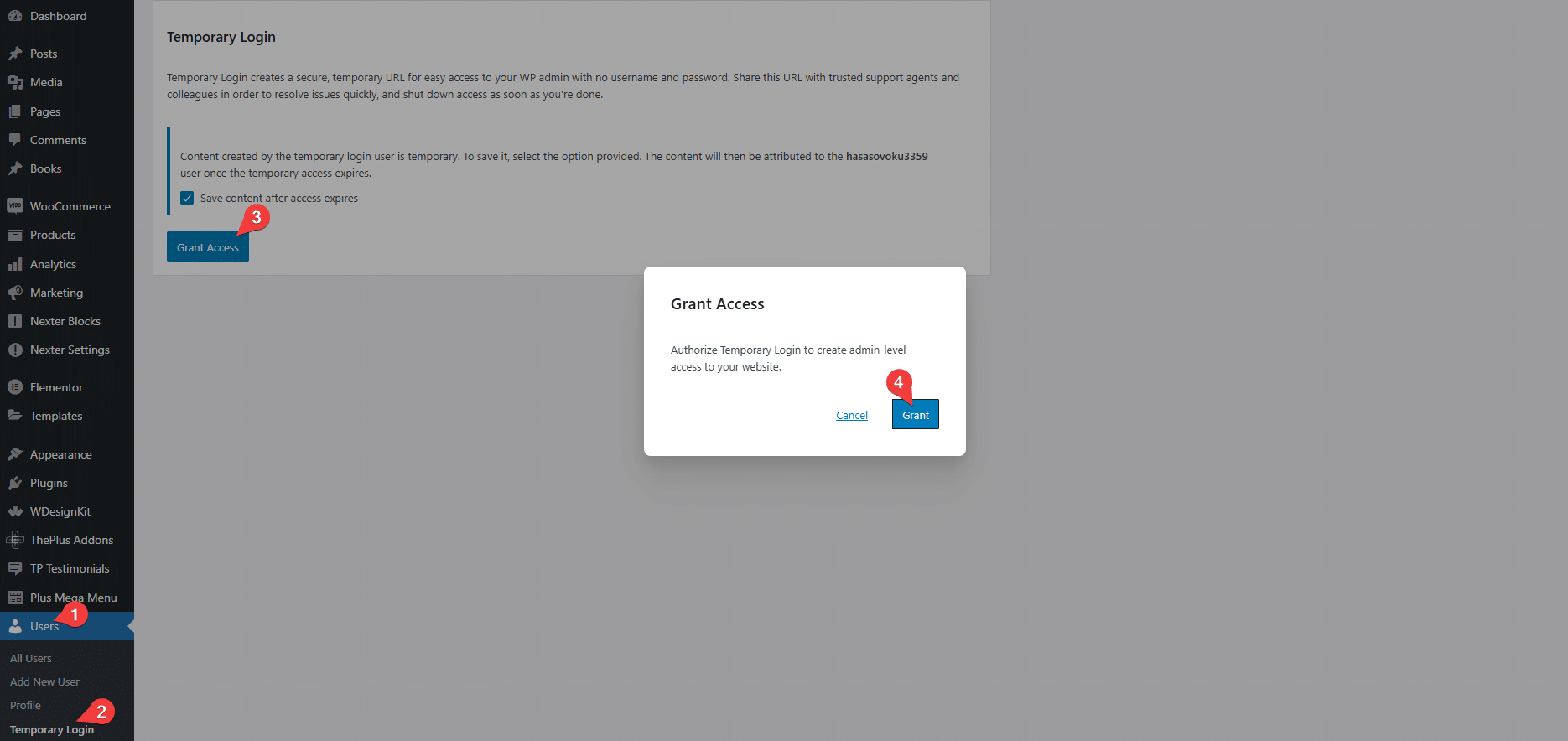 How to Share Login Access with Helpdesk Team 2 nexter blocks temporary login grant access