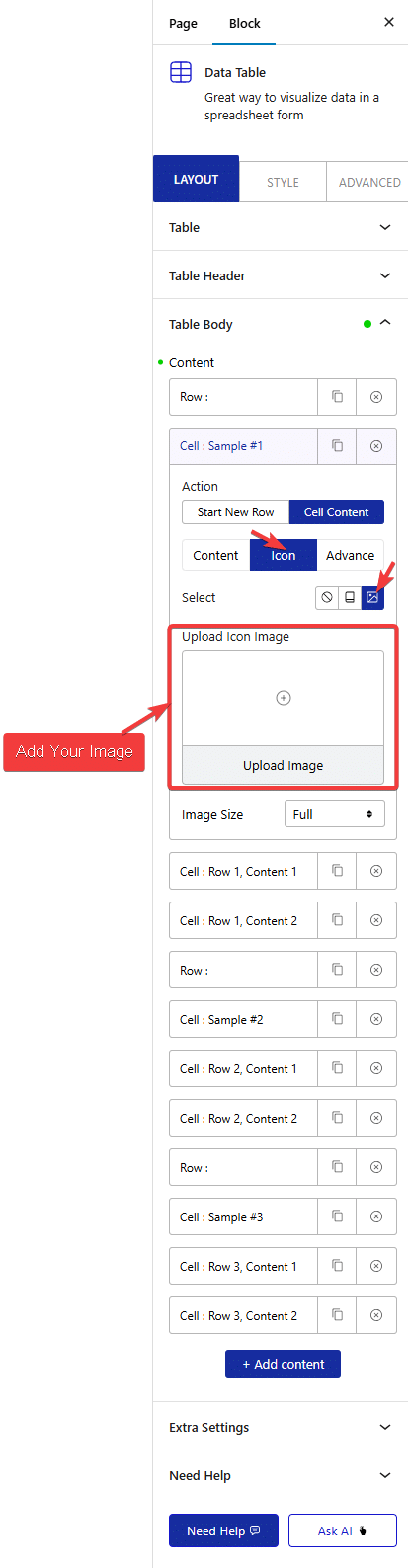 How to Insert Images in Table Cell Content in WordPress? 1 data table table body icon image