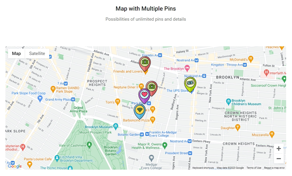 5 Best WordPress Google Map Plugins 8 Map with multiple pins