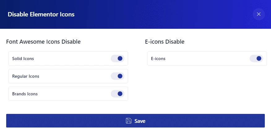 Disable Elementor Icons