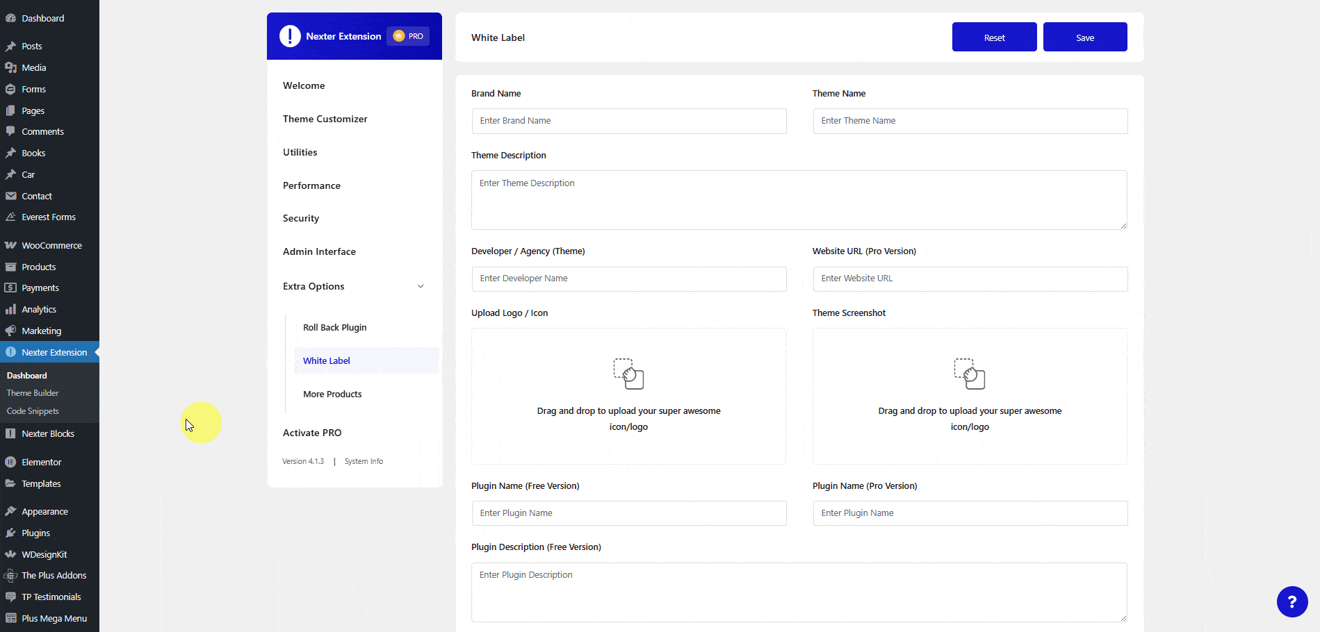 nexter extension settings extra options white label 1