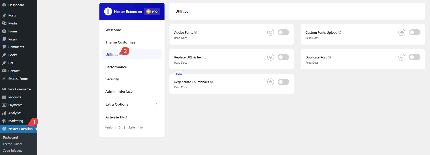nexter extension settings utilities