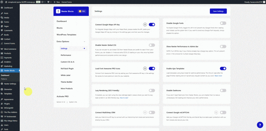 nexter blocks support handbook extra options settings disable connect google maps api key
