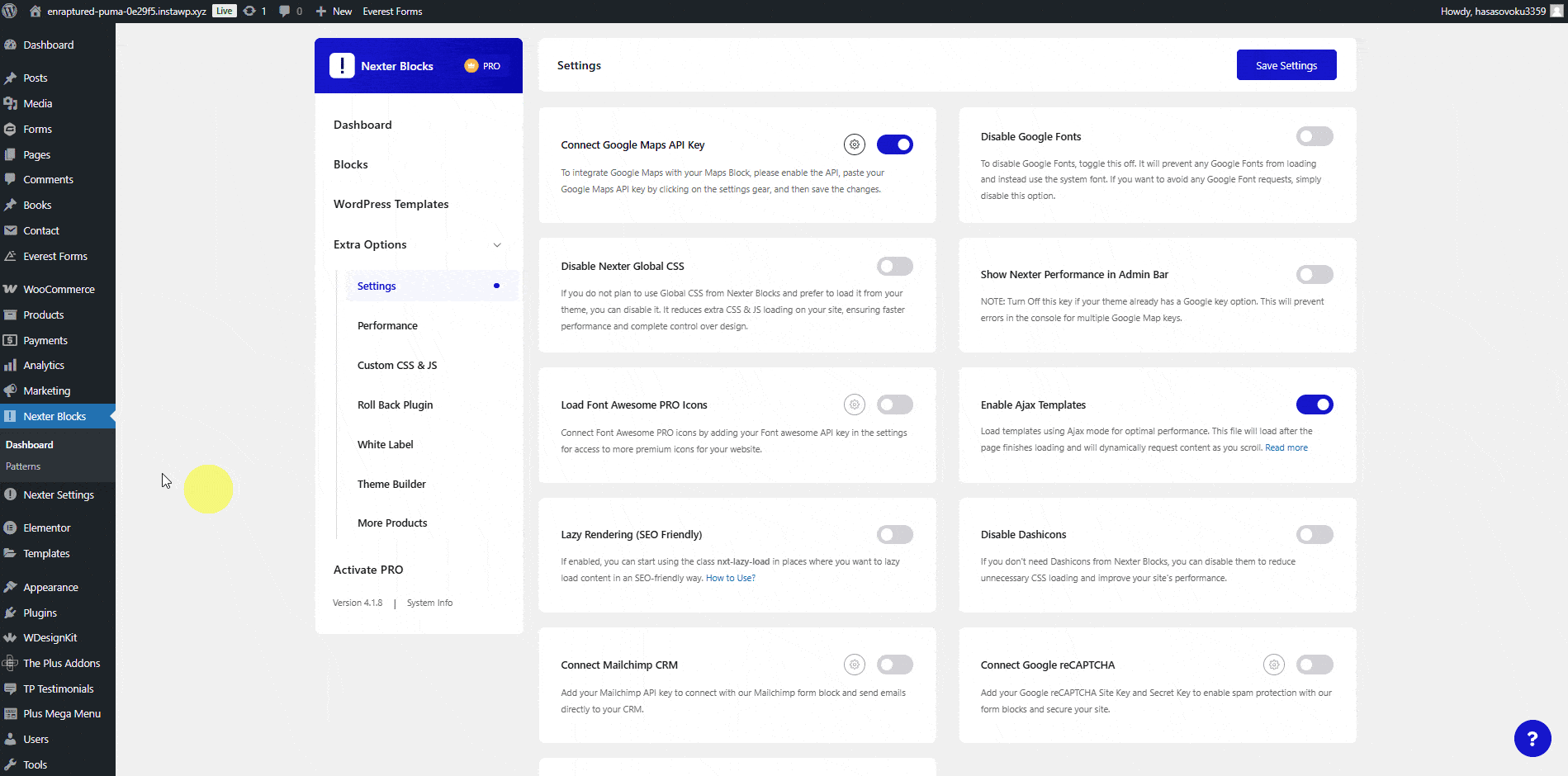 nexter blocks support handbook extra options settings font awesome pro icons