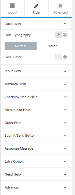 Style tab of External Form Editor
