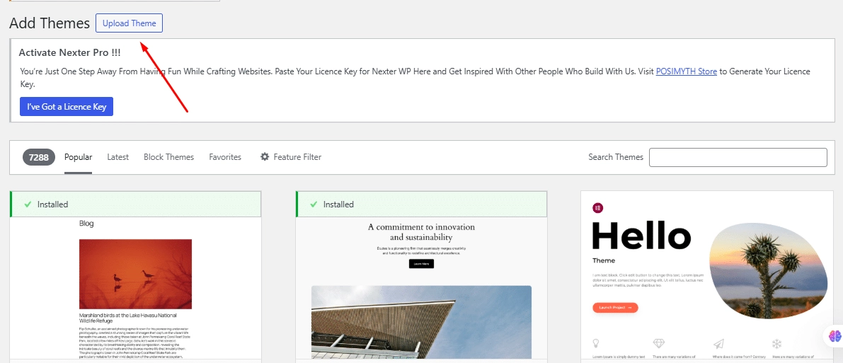 Upload Theme button