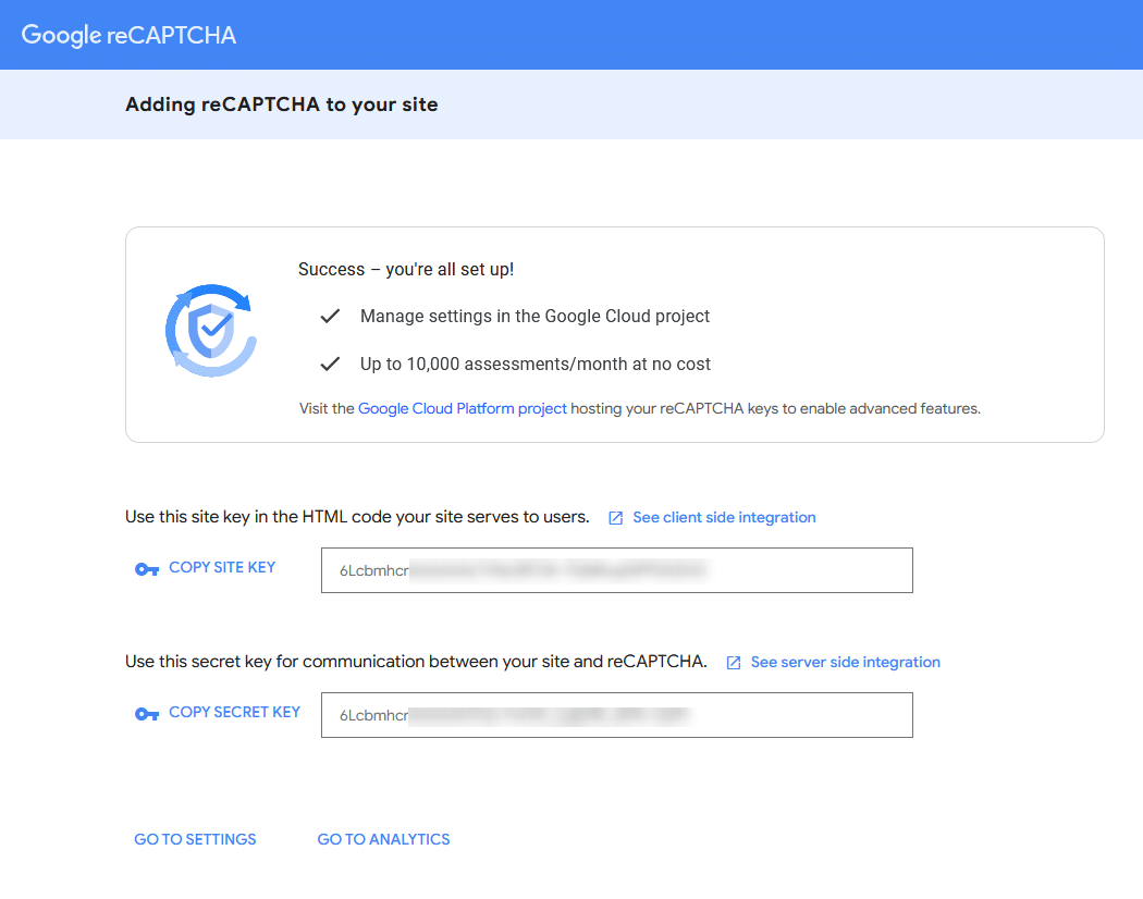 google recaptcha key